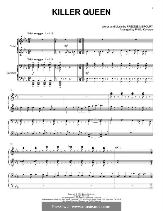 Killer Queen (Queen): For piano four hands by Freddie Mercury