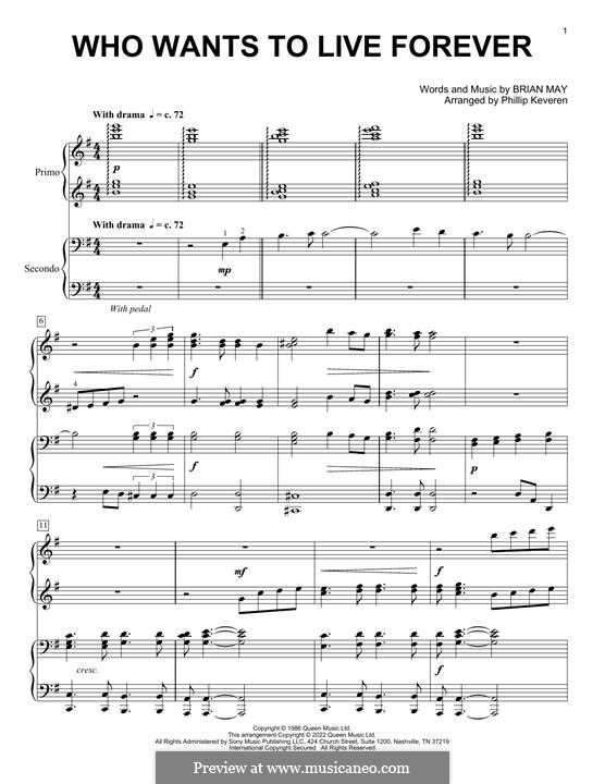 Who Wants to Live Forever? (Queen): For piano four hands by Brian May