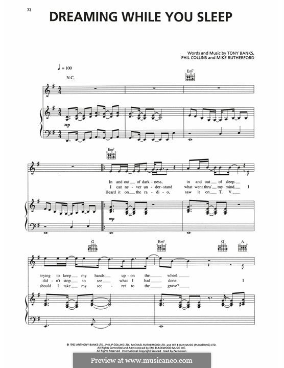 Dreaming While You Sleep (Genesis): For voice and piano (or guitar) by Tony Banks, Mike Rutherford, Phil Collins