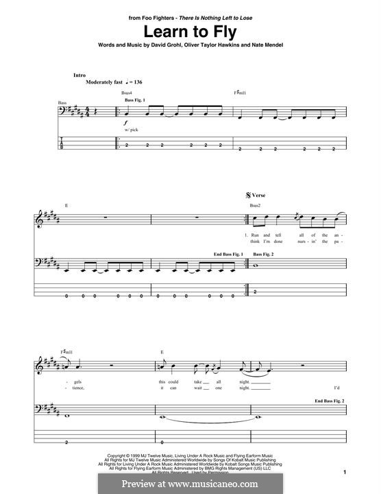 Learn To Fly (Foo Fighters): For bass guitar with tab by David Grohl, Nate Mendel, Taylor Hawkins