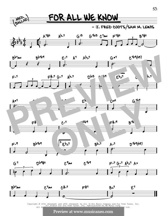 For All We Know: Melody line by J. Fred Coots