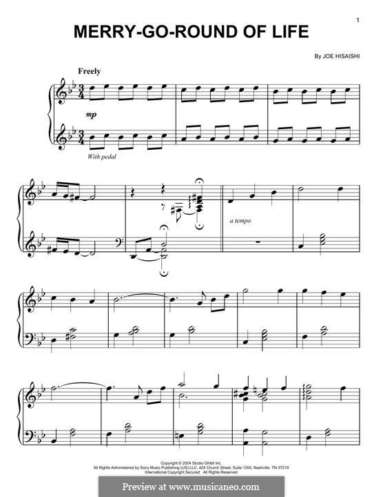 MerryGoRound Of Life by J. Hisaishi sheet music on MusicaNeo