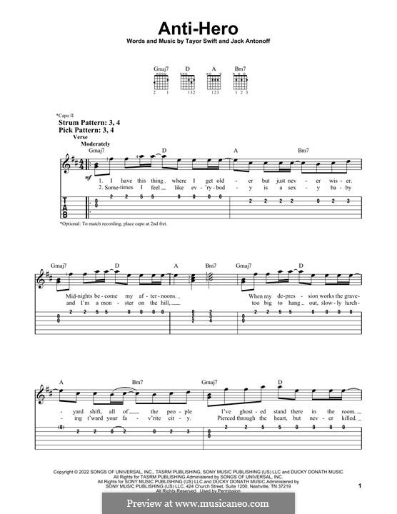 Anti-Hero (Taylor Swift): For guitar with tab by Jack Antonoff
