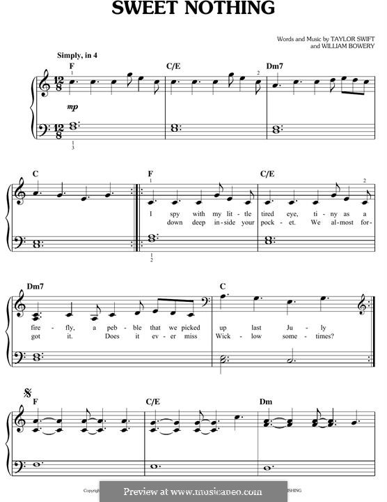 Sweet Nothing (Taylor Swift) by W. Bowery sheet music on MusicaNeo