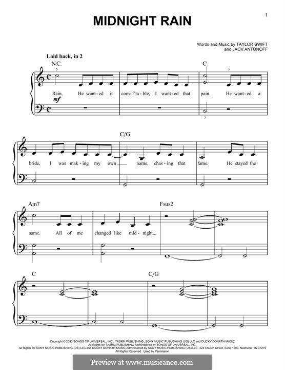 Midnight Rain (Taylor Swift): For easy piano by Jack Antonoff