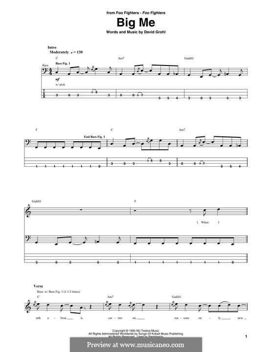 Big Me (Foo Fighters): For bass guitar with tab by David Grohl