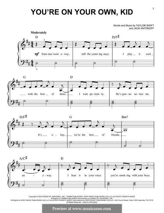 You're On Your Own, Kid (Taylor Swift): For easy piano by Jack Antonoff