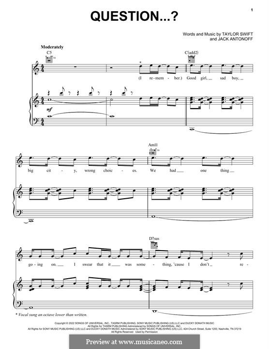 Question...? (Taylor Swift): For voice and piano (or guitar) by Jack Antonoff