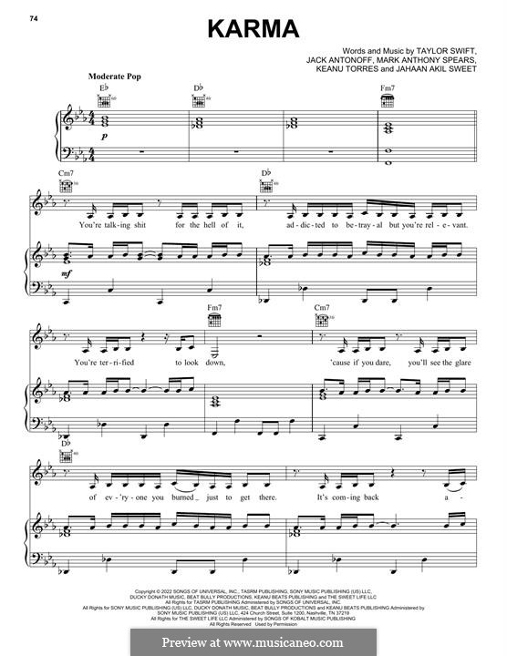 Karma (Taylor Swift): For voice and piano (or guitar) by Jack Antonoff