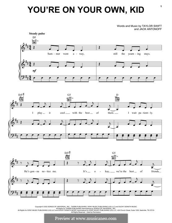 You're On Your Own, Kid (Taylor Swift): For voice and piano (or guitar) by Jack Antonoff