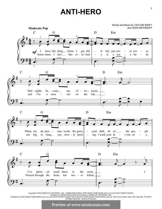 Anti-Hero (Taylor Swift): For piano by Jack Antonoff