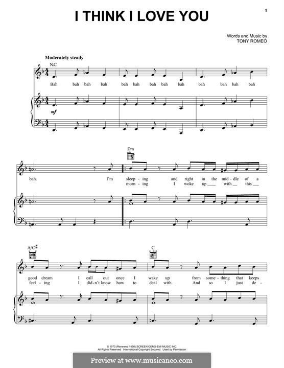 I Think I Love You (The Partridge Family): For voice and piano (or guitar) by Tony Romeo