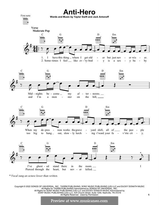 Anti-Hero (Taylor Swift): For ukulele by Jack Antonoff