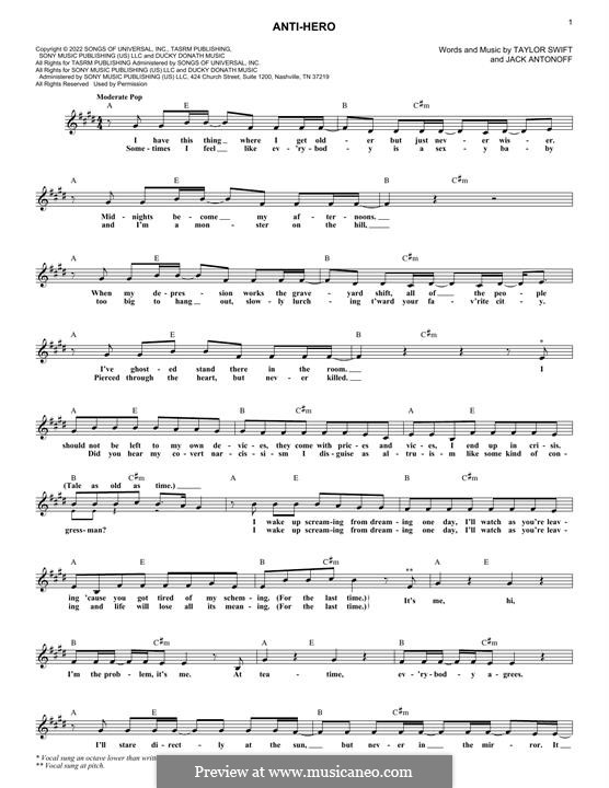 Anti-Hero (Taylor Swift): For keyboard by Jack Antonoff