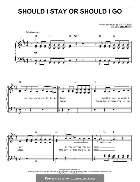 Should I Stay or Should I Go (The Clash): For easy piano by Joe Strummer, Mick Jones