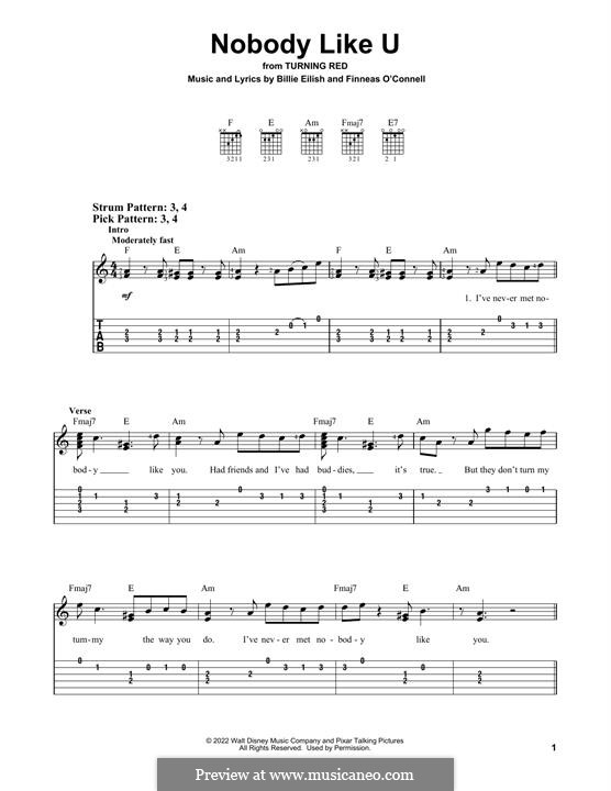 Nobody Like U (from Turning Red) 4*TOWN: For guitar with tab by Finneas O'Connell