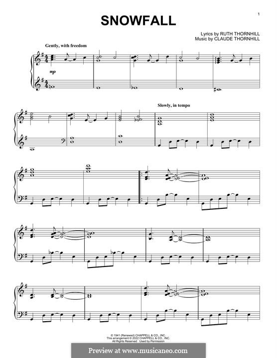 Snowfall (Tony Bennett): For piano by Claude Thornhill, Ruth Thornhill