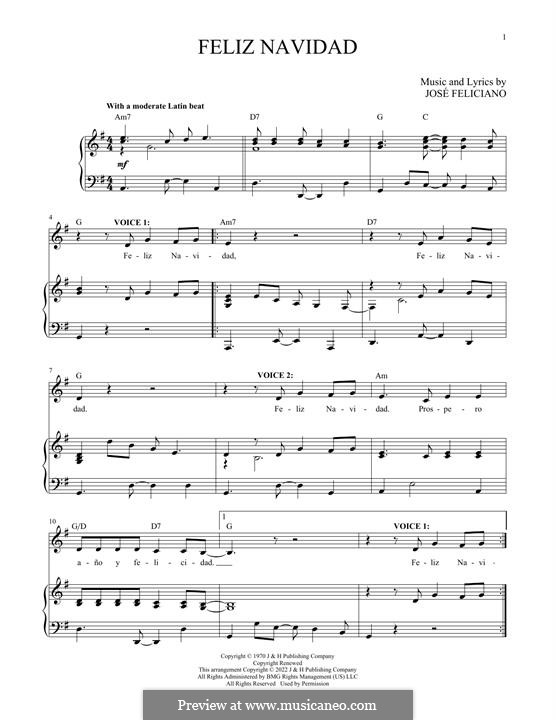 Feliz Navidad: For voice and piano by José Feliciano