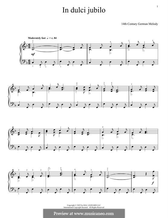 In dulci jubilo (In Sweet Rejoicing): For piano by Unknown (works before 1850)