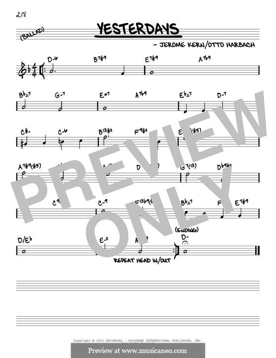 Yesterdays (from Roberta): Melody line by Jerome Kern