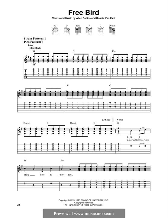 Free Bird (Lynyrd Skynyrd): For guitar with tab by Allen Collins, Ronnie Van Zant