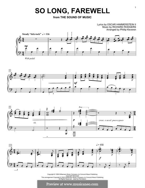 So Long, Farewell (from The Sound of Music): For piano by Richard Rodgers