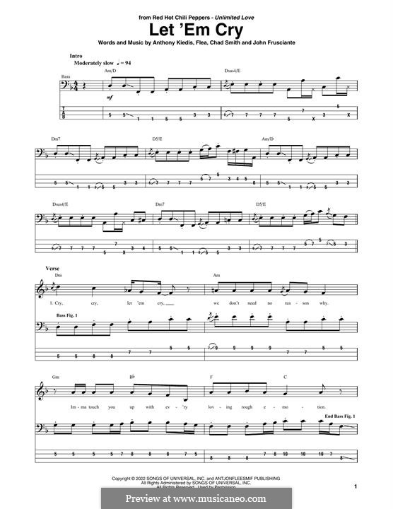 Let 'Em Cry (Red Hot Chili Peppers): For bass guitar with tab by Flea, Anthony Kiedis, Chad Smith, John Frusciante