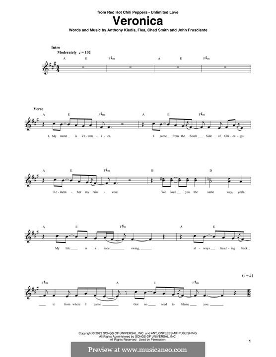 Veronica (Red Hot Chili Peppers): For bass guitar with tab by Flea, Anthony Kiedis, Chad Smith, John Frusciante
