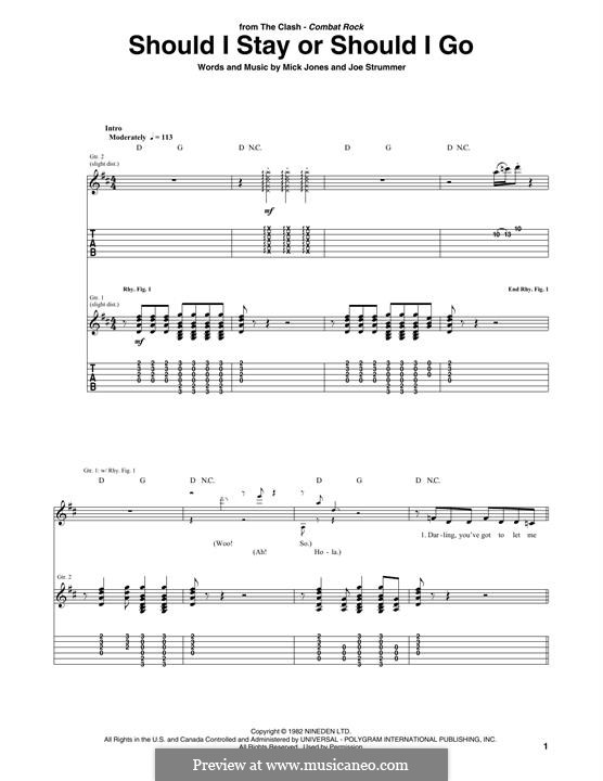 Should I Stay or Should I Go (The Clash): For guitar by Joe Strummer, Mick Jones