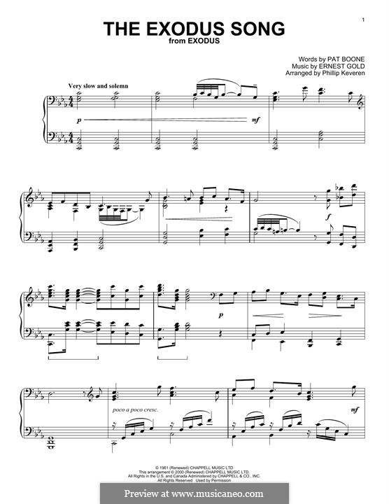The Exodus Song (Pat Boone): For piano by Ernest Gold