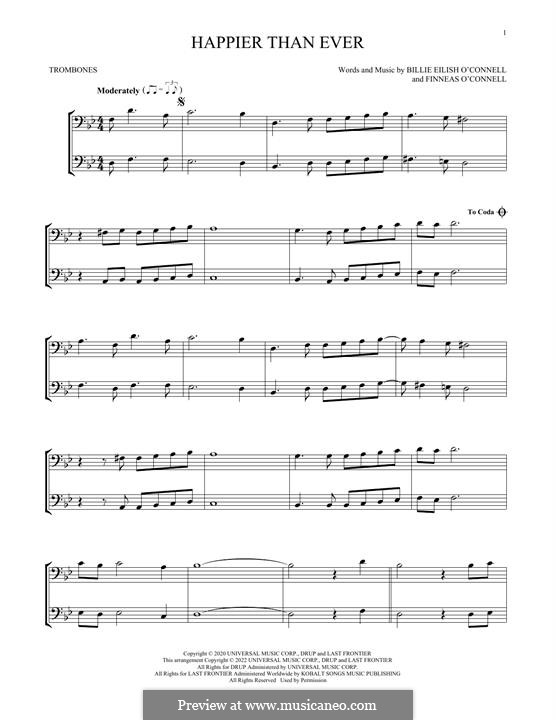 Happier Than Ever (Billie Eilish): For two trombones by Finneas O'Connell