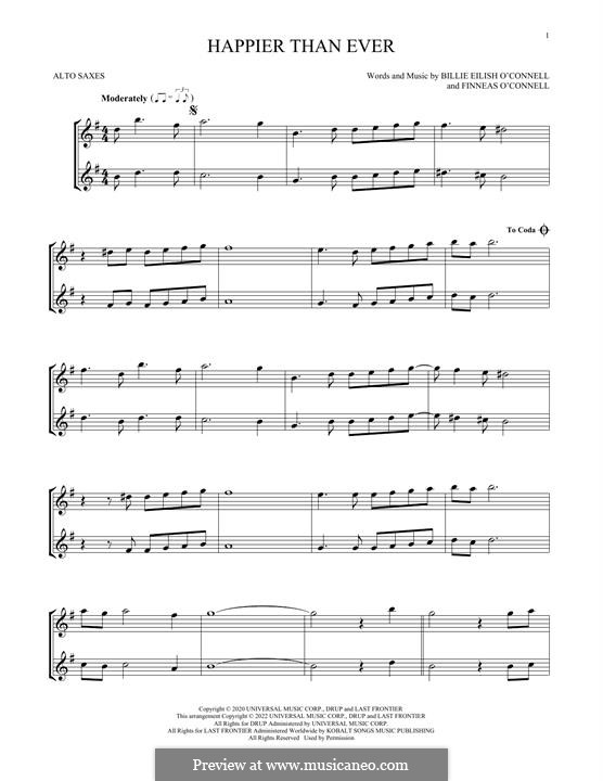 Happier Than Ever (Billie Eilish): For two alto saxophones by Finneas O'Connell