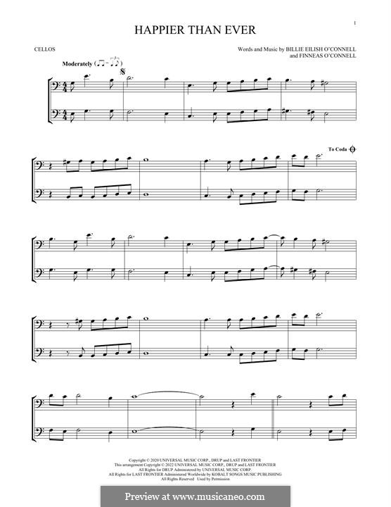 Happier Than Ever (Billie Eilish): For two cellos by Finneas O'Connell