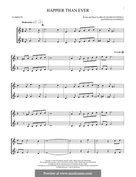 Happier Than Ever (Billie Eilish): For two clarinets by Finneas O'Connell