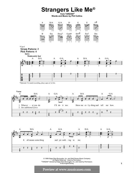 Strangers Like Me (from Tarzan): For guitar with tab by Phil Collins