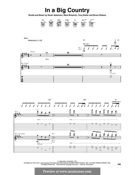 In a Big Country: For guitar by Bruce Watson, Mark Brzezicki, Stuart Adamson, Tony Butler