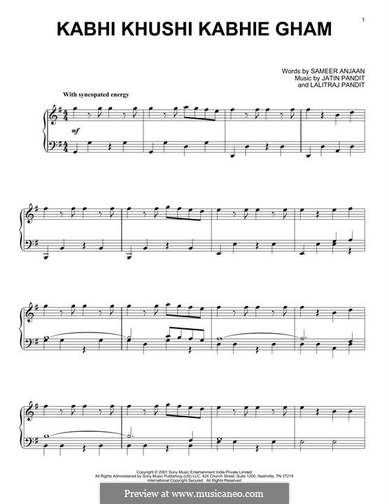 Kabhi Khushi Kabhie Gham (from the Netflix series Bridgerton): For piano by Jatin Pandit