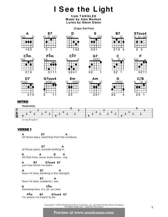 I See The Light (from Tangled): Lyrics and guitar chords by Alan Menken