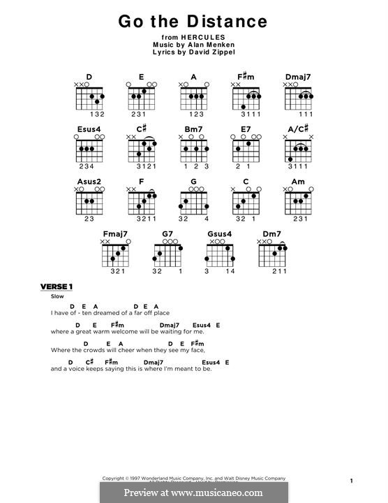 Go the Distance (from Hercules): Lyrics and guitar chords by Alan Menken