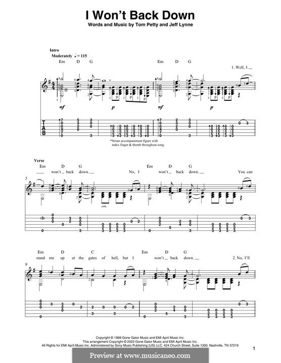 I Won't Back Down: For guitar with tab by Jeff Lynne