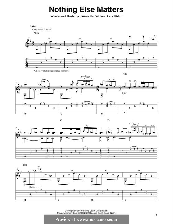 Nothing Else Matters (Metallica): For guitar by James Hetfield, Lars Ulrich