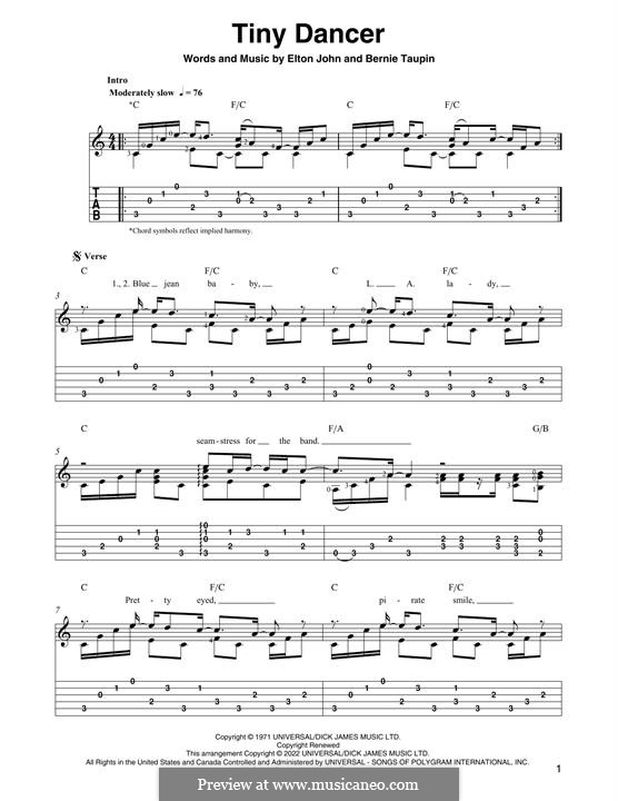 Tiny Dancer: For guitar with tab by Elton John