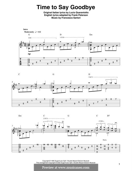 Time to Say Goodbye (Con te partirò): For guitar by Francesco Sartori