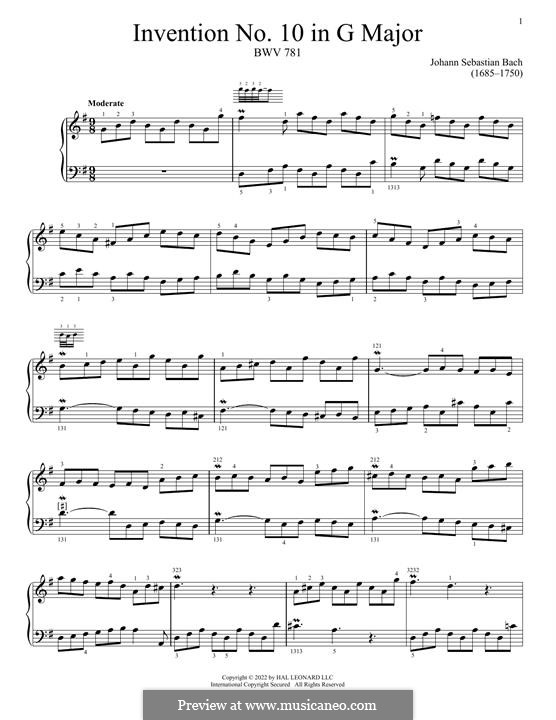 No.10 in G Major, BWV 781: For piano by Johann Sebastian Bach