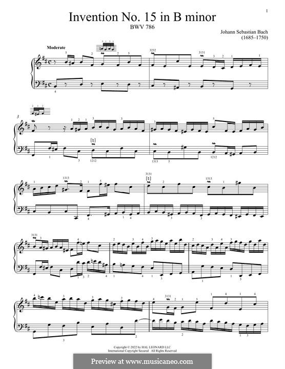 No.15 in B Minor, BWV 786: For piano by Johann Sebastian Bach