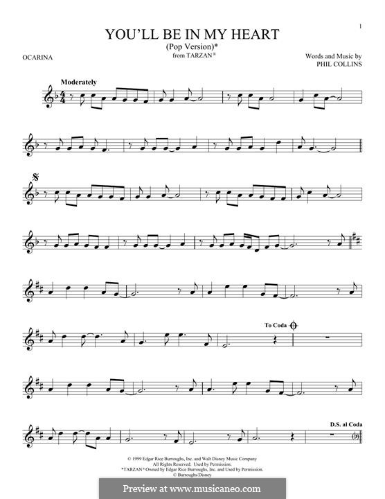 You'll Be in My Heart (from Walt Disney's Tarzan): For flute by Phil Collins