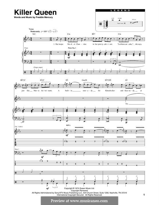 Killer Queen (Queen): Transcribed score by Freddie Mercury