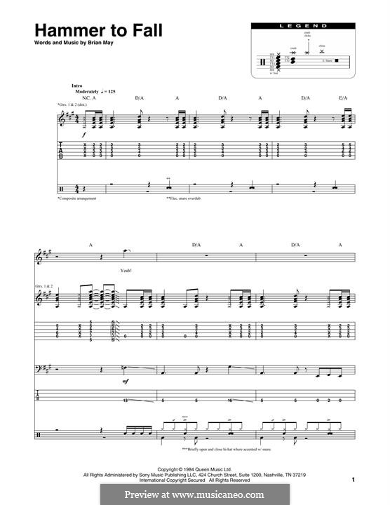 Hammer to Fall (Queen): Transcribed score by Brian May