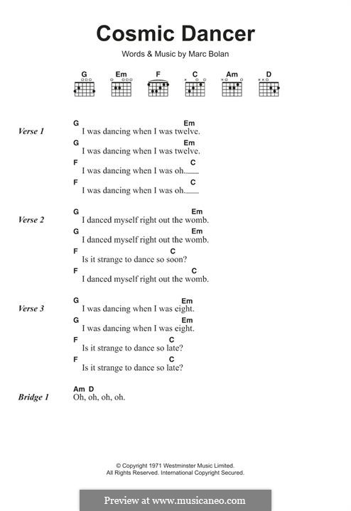 Cosmic Dancer (T Rex): Lyrics and guitar chords by Marc Bolan