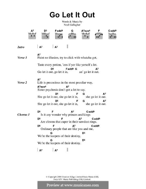 Go Let It Out (Oasis): Lyrics and guitar chords by Noel Gallagher